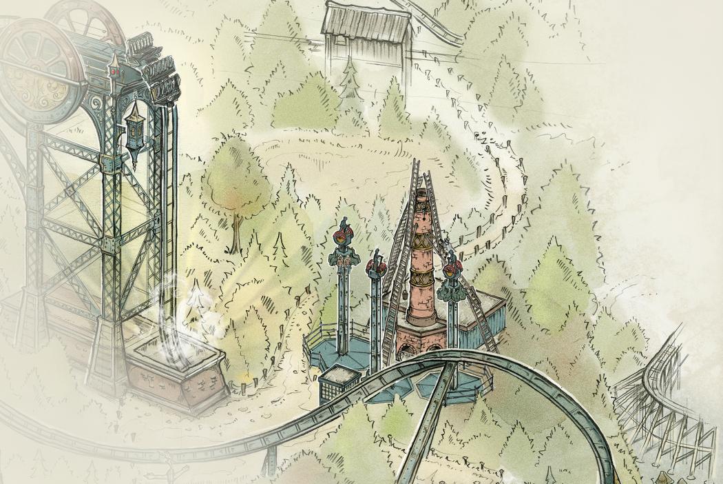Neben Baron 1898 eröffnet im Sommer 2026 eine neue Freefall-Attraktion. (Grafik: Efteling)