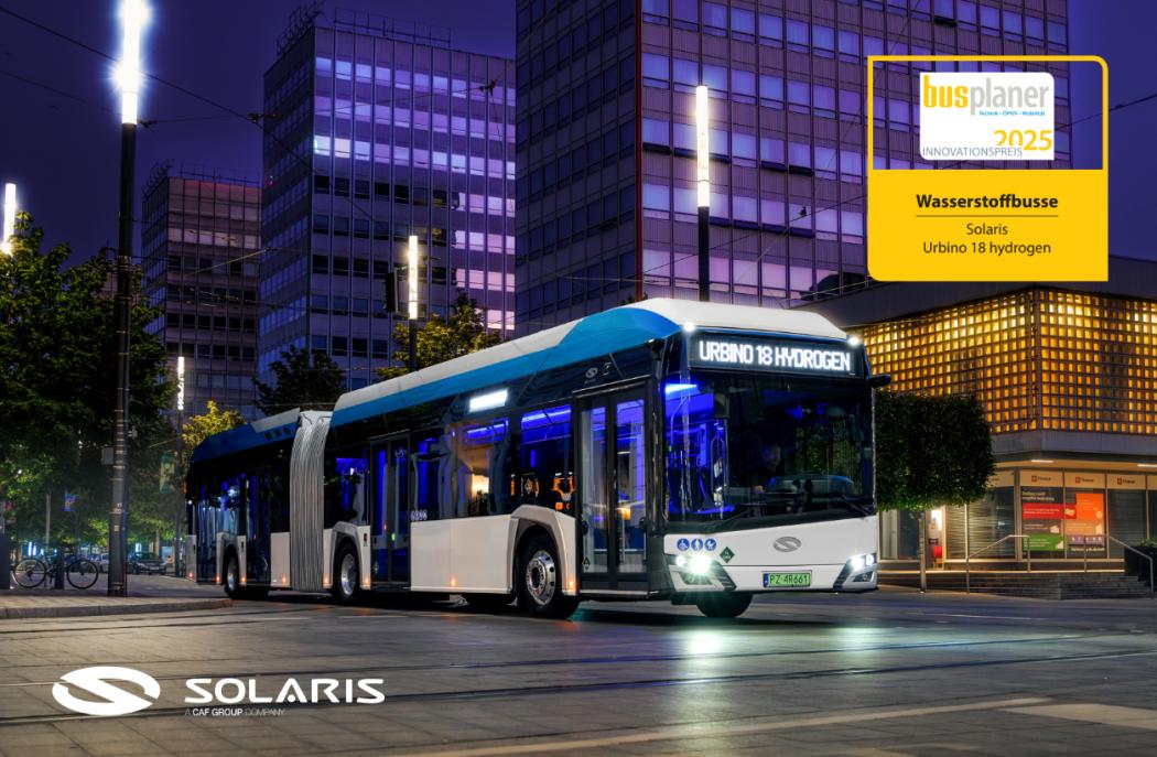 Der erste Platz in der Kategorie Wasserstoffbusse beim 7. busplaner Innovationspreis ging an den Solaris Urbino 18 hydrogen. (Foto: Bus &amp;amp; Coach)