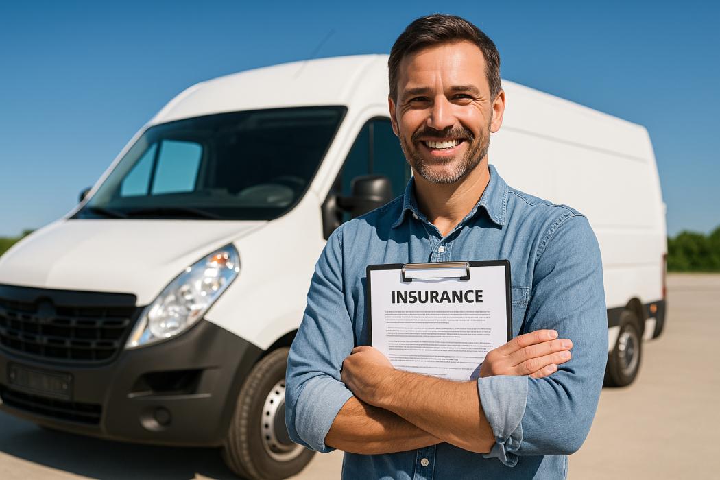 Symbolic image: Driver in front of commercial vehicle, AI-generated