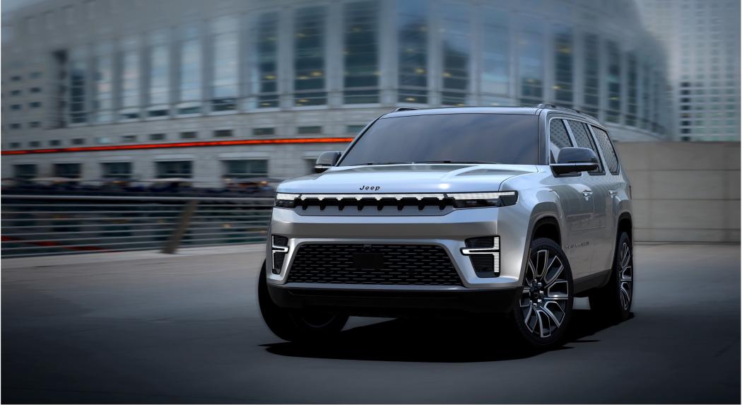 Erster Teaser: In den USA wird der Grand Wagoneer geliftet und orientiert sich am elektrischen Wagoneer S. Er kommt als Verbrenner und Hybrid. | Foto: Jeep