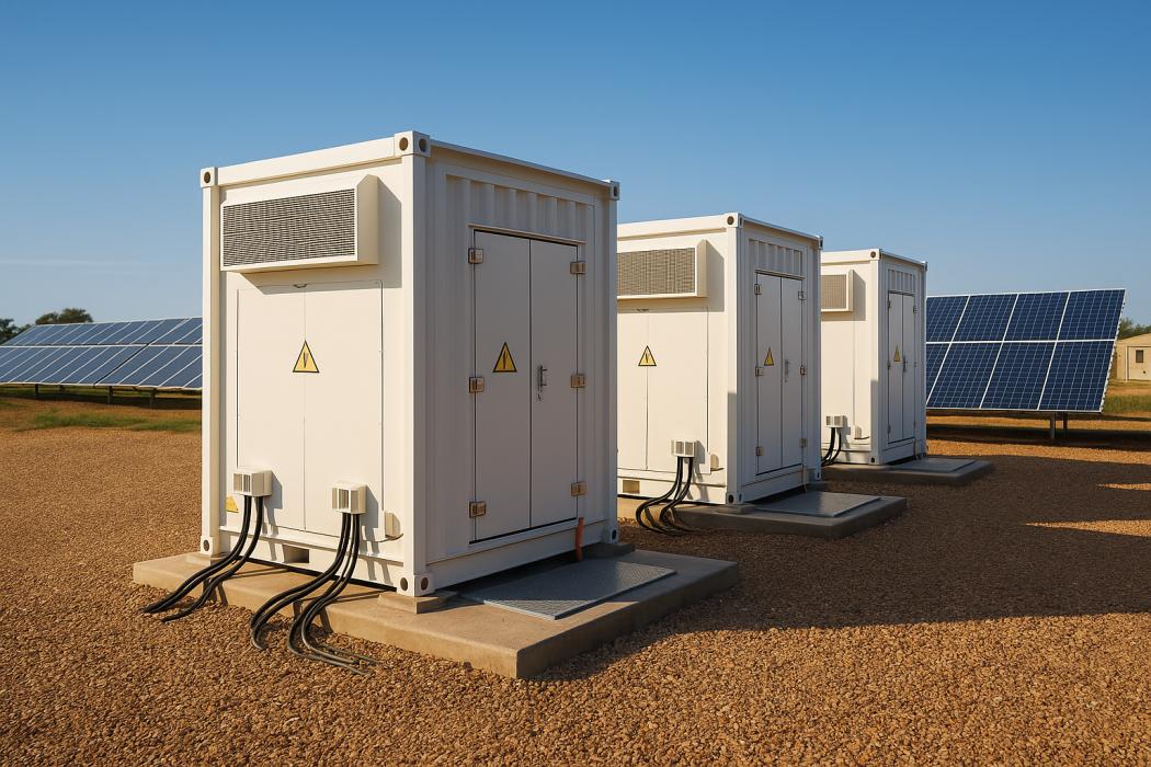 Batteriespeichersysteme wie diese spielen eine zentrale Rolle für die Integration erneuerbarer Energien ins Stromnetz. | Foto: DALL-e