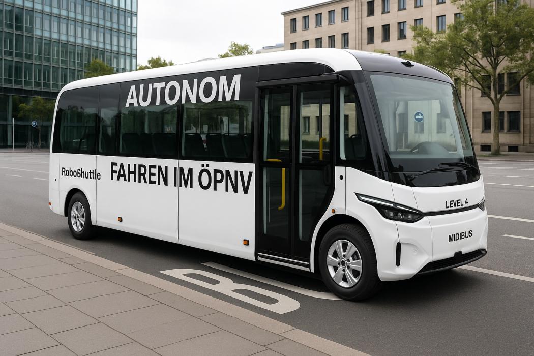 Autonome Fahrzeuge wie RoboShuttles und Midibusse sollen künftig den Linienverkehr im ÖPNV ergänzen – erste Praxistests sind in mehreren Regionen Deutschlands bereits geplant. | Foto: KI, Symbolbild