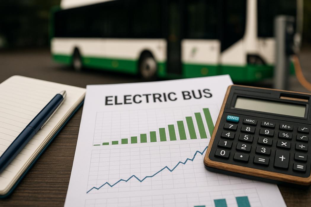 Ladesäule und Finanzplanung im Fokus: Der Betrieb von Elektrobussen erfordert genaue Kalkulation der Stromkosten. | Symbolbild: KI-generiert/DALL-E