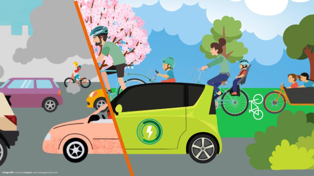 Kommt teuer zu stehen: Mit einem eigenen Auto liegt man kostenmäßig nicht sonderlich gut, auch wenn Stromer nicht mehr teurer sind als Verbrenner. Günstiger sind Bahn &amp;amp; Bike. | Grafik: VCD