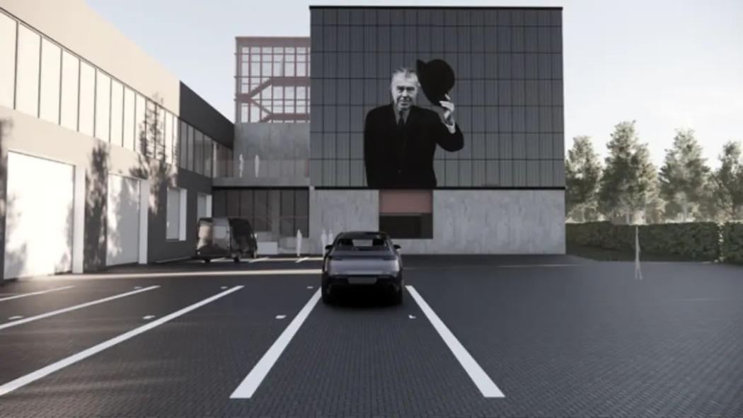 Fassade mit Statement: Das Porträt von René Magritte prägt künftig den Neubau von Mobull in Brüssel – eine Hommage an die belgische Kunst. (Foto: Hasenkamp)