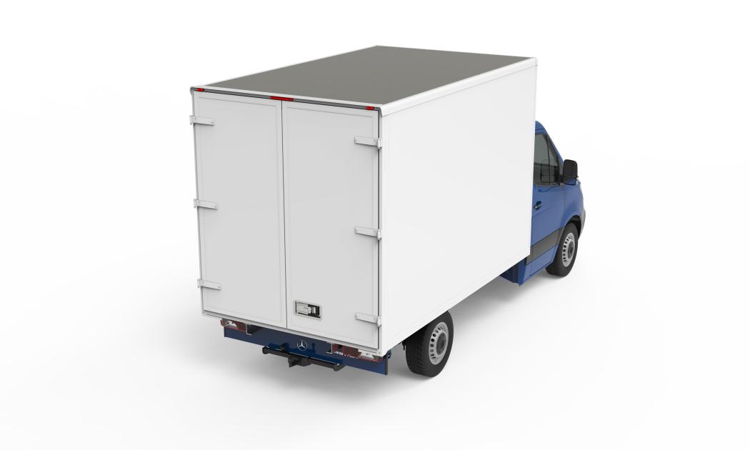 Der neue Kofferbausatz von Wihag im Einsatz auf einem leichten Lkw – leichter, robuster und vollständig recyclingfähig. (Foto: Wihag)