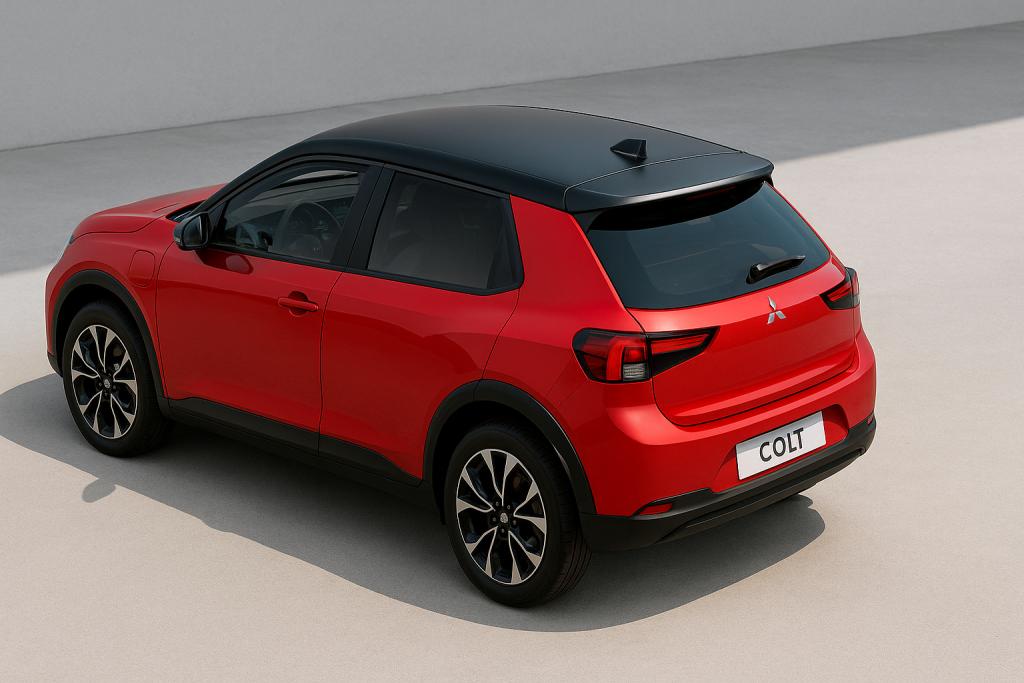 Renault 5, die Vierte: Nach Alpine A290 und Nissan Micra könnte der Mitsubishi Colt die vierte Version des Renault 5 werden. | Rendering per KI