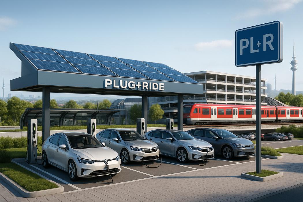 Vom Stromer auf die S-Bahn: So könnte eine Plug+Ride-Station aussehen. | Foto: KI/Prompt Ganzer